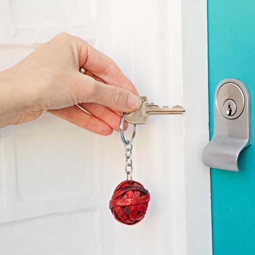 Recycled Newspaper Ball Keyring - Reds