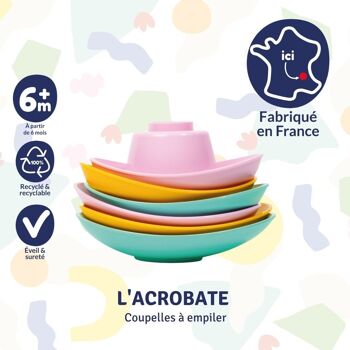 L’Acrobate – Coupelles multi couleurs – Empilable - Jouet de bain – 6 mois + - Made in France 4
