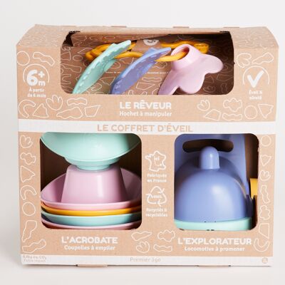 Early Learning Box - Rattle/Cups/Train - 6 months + - Made in France - Recycled and recyclable - Dishwasher safe