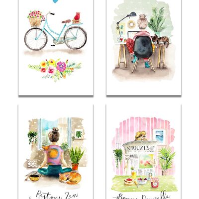 Set of 4 Daily Life Art Cards
