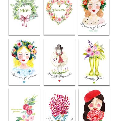 Set of 9 Art Cards for all occasions