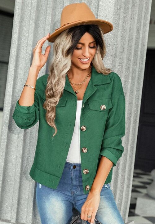 Contrast Button Down Jacket-Green