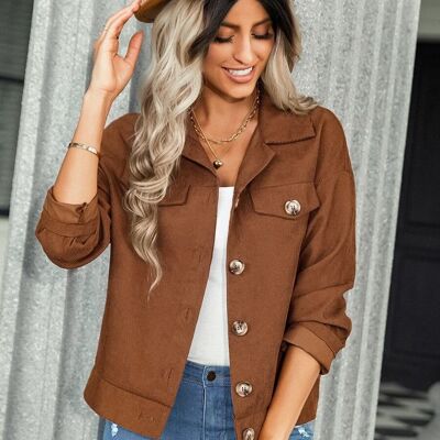Contrast Button Down Jacket-Brown