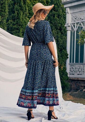 Boho Flared Sleeve Paisley Maxi Dress-Marine 3