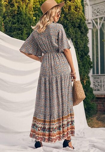 Boho Flared Sleeve Paisley Maxi Dress-Beige 3