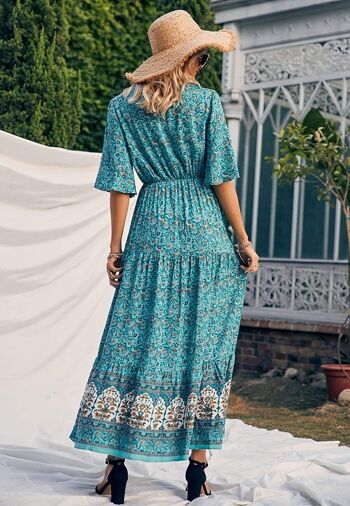 Boho Flared Sleeve Paisley Maxi Dress-Sarcelle 3