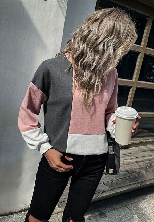 Geometric Color Block Sweater-Dark Gray