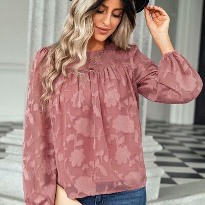 Transparente Bluse mit Blumendetail-Mauve Pink