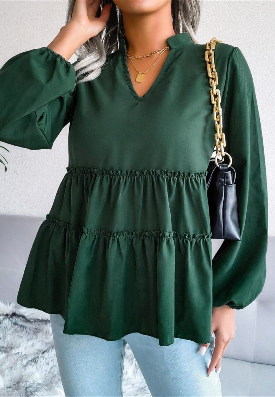 Buy wholesale Bishop Sleeve Tiered Blouse-Dark Green