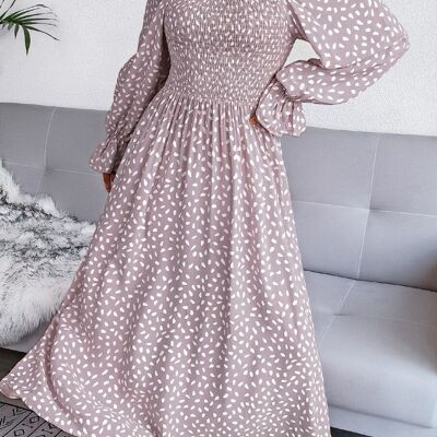 Kleid mit eckigem Ausschnitt und Fleckenmuster-Mauve Pink