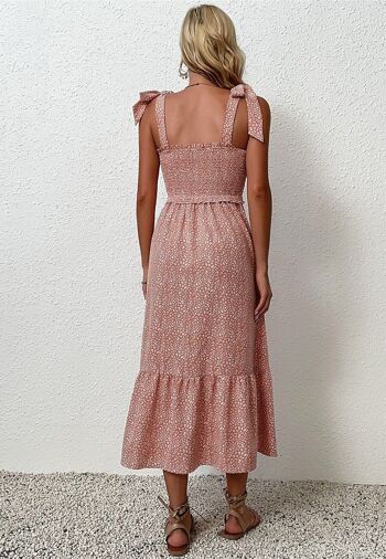 Robe froncée à épaules nouées-Rose 6