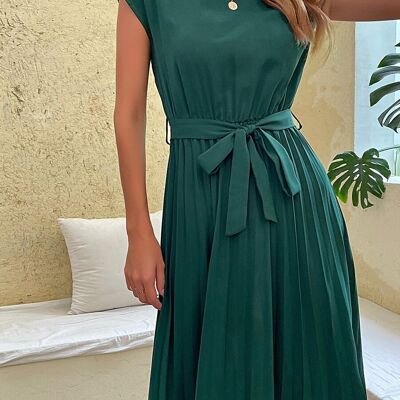 Plissiertes Kleid mit Flügelärmeln – Olivgrün
