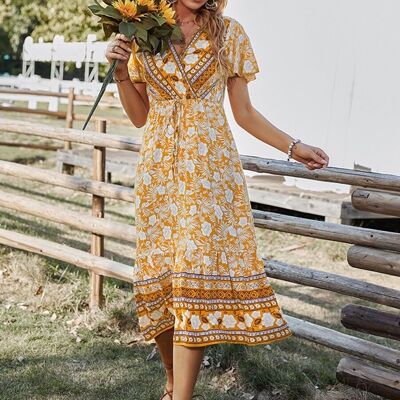 Kleid im Surplice-Ausschnitt mit Bindedetail-Gelb