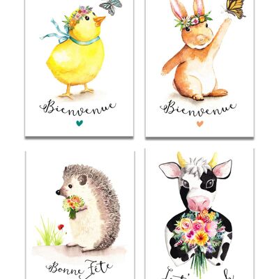 Set of 4 Animal Art Cards