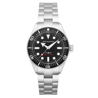 SP-5097-11 - Spinnaker Japanese automatic men's watch - Stainless steel + leather strap - 3 hands, unidirectional rotating bezel