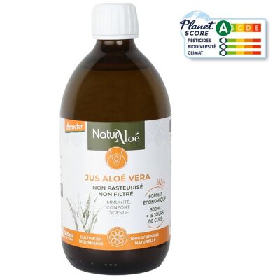 500 ml Aloe-Vera-Saft, unpasteurisiert und ungefiltert, Demeter-zertifiziert (Pro 9)