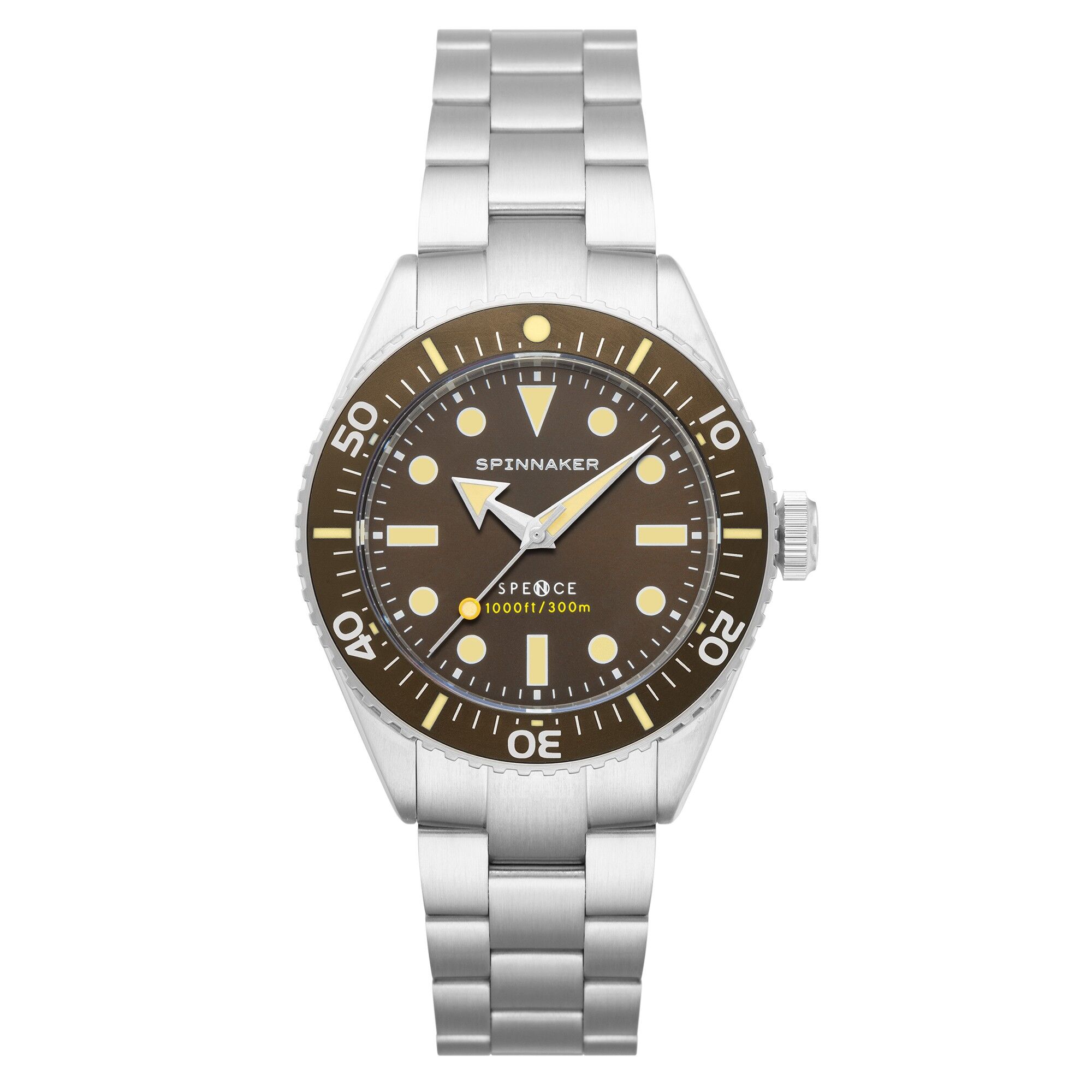 SP-5097-33 – Japanische Spinnaker-Automatik-Herrenuhr – Edelstahl + Lederarmband – 3 Zeiger, einseitig drehbare Lünette