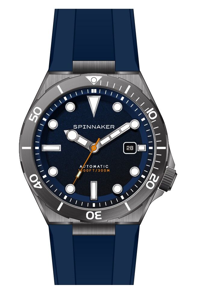 SP-5083-02 - Orologio da uomo automatico giapponese Spinnaker - Cinturino in silicone - 3 lancette con data, lunetta girevole