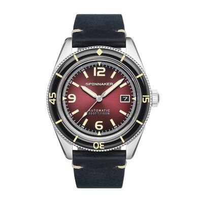 SP-5055-07 - Japanese Spinnaker automatic men's watch - Genuine leather strap - 3 hands with date, unidirectional bezel