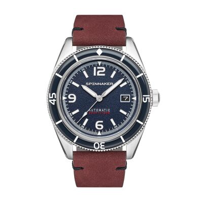 SP-5055-08 - Spinnaker Japanese automatic men's watch - Genuine leather strap - 3 hands with date, unidirectional bezel