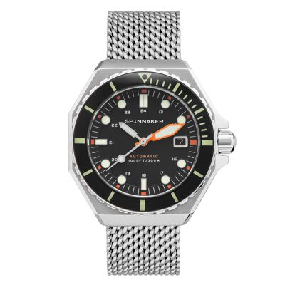 SP-5081-11 – Japanische Spinnaker-Automatik-Herrenuhr – Mesh-Armband aus Edelstahl – 3 Zeiger mit Datum, Saphirglas