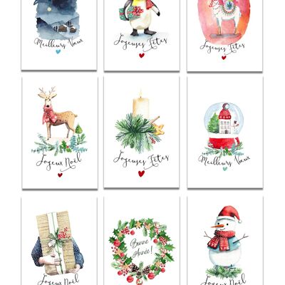 Lot de 9 Cartes d'Art Noël et Voeux