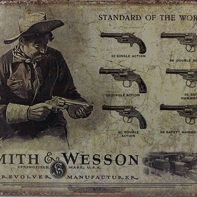 Revólveres Smith and Wesson de placa de metal.