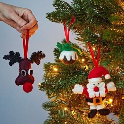 Set di tre divertenti decorazioni per l'albero di Natale in feltro