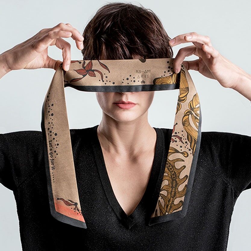 silk scarf | SMART NECKTIE | Motif Leaves | with statement | 90x6cm