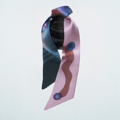 silk scarf | Unique | col. petroleum | with statement | 90x6cm
