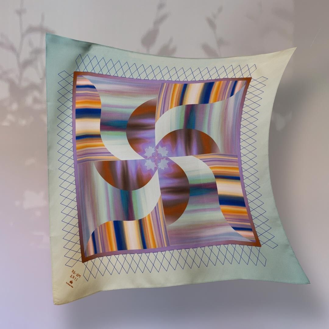 Seidencarré | ENERGY SWIRL | col. aqua | 65x65cm