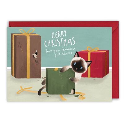 Tarjeta de Navidad - Merry Catmas del verificador de regalos
