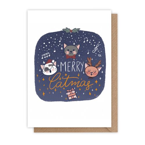 Carte Noel - Chorale de chat Bleue - Merry Catmas