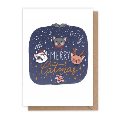 Christmas Card - Blue Cat Choir - Merry Catmas