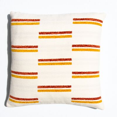 Smile Striped Pillow I Soft White, Mustard & Muted Red