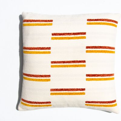 Smile Striped Pillow I Soft White, Mustard & Muted Red