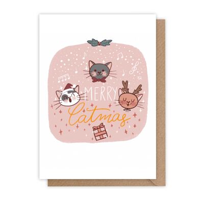 Carte Noel - Chorale de chat Rose - Merry Catmas