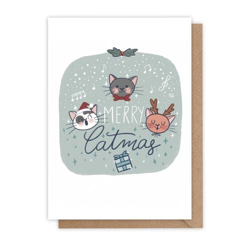 Carte Noel - Chorale de chat Vert - Merry Catmas
