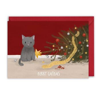 Carte de Noel Chat - Sapin renversé - Merry Catmas