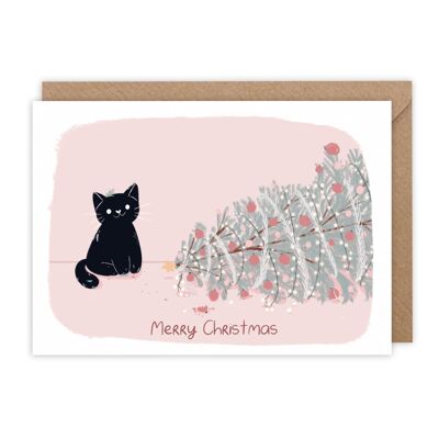 Tarjeta de Navidad de gato - Medianoche y el árbol