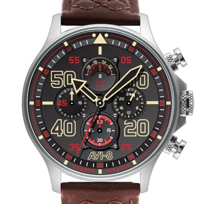 AV-4093-02 - Japanese quartz men's watch chronograph AVI-8 - Leather strap