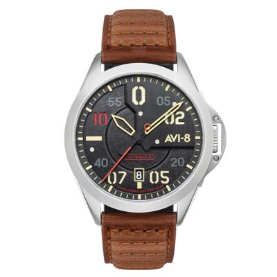 AV-4086-01 - Japanese automatic men's watch AVI-8 - Leather strap - 3 hands with date