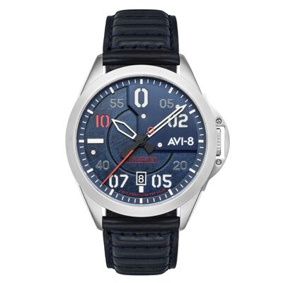 AV-4086-02 - Japanese automatic watch AVI-8 - Leather strap - 3 hands with date