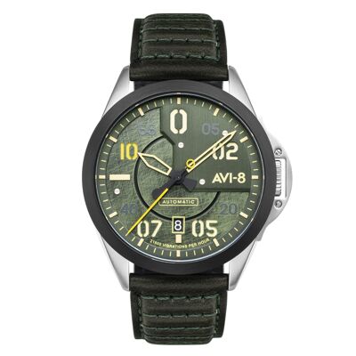 AV-4086-03 - Japanese automatic men's watch AVI-8 - Leather strap - 3 hands with date