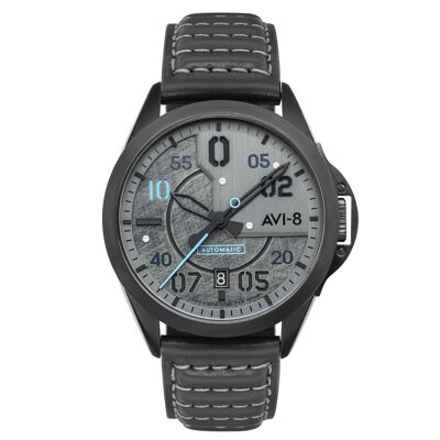 AV-4086-04 - Japanese automatic men's watch AVI-8 - Leather strap - 3 hands with date