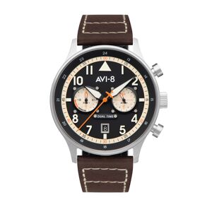 AV-4088-01 - Montre homme quartz japonais AVI-8 - Bracelet cuir - Double fuseau horaire et date