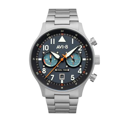 AV-4088-22 - Japanese quartz watch AVI-8 - Steel strap - Dual time zone and date