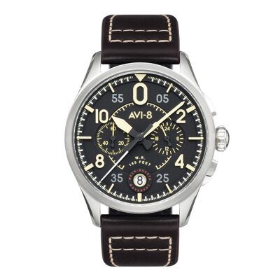 AV-4089-01 - Montre homme japonais meca-quartz chronographe AVI-8 - Bracelet cuir - Date
