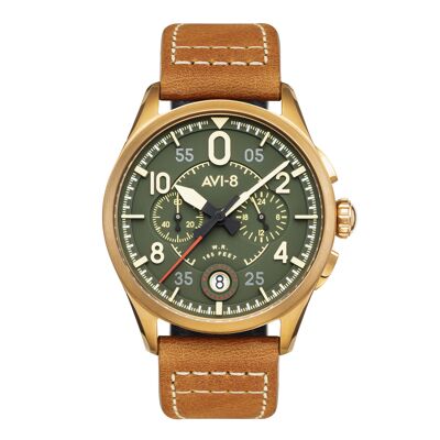 AV-4089-02 - Montre homme quartz japonais chronographe AVI-8 - Bracelet cuir - Date