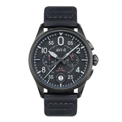 AV-4089-03 - Men's watch Japanese quartz chronograph AVI-8 - Leather strap - Date